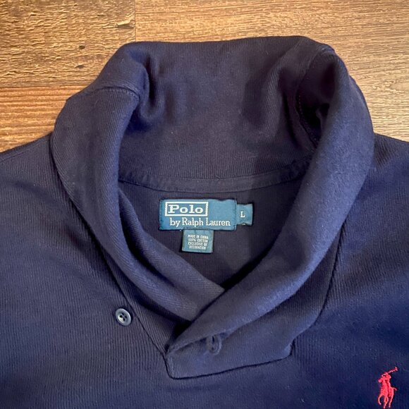 Polo Ralph Lauren Mens Sweater Classic Shawl Neck Size L Navy Blue - Picture 3 of 11